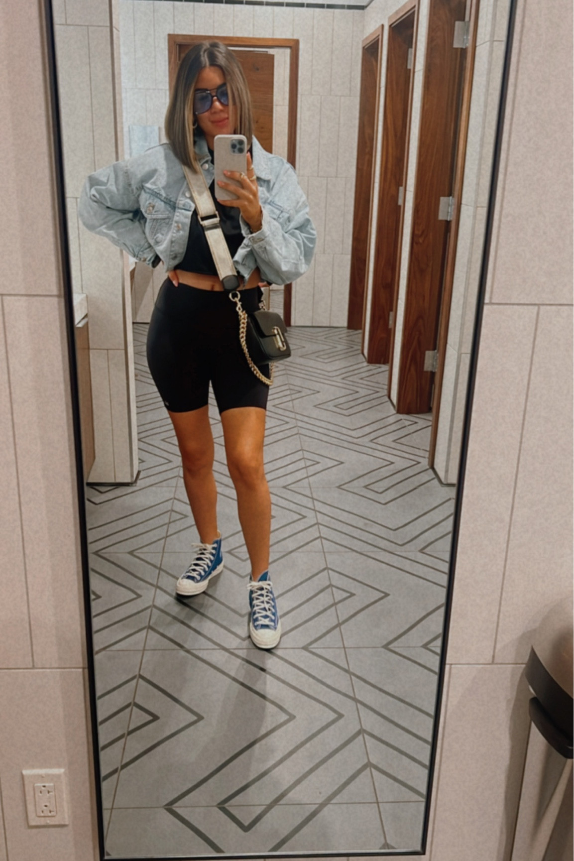 Airport outfit .. basic outfit! 
Alo yoga, biker shorts, converse

#LTKstyletip #LTKtravel #LTKunder50