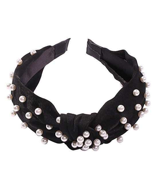 Ella & Elly Women's Headbands Black - Black & Imitation Pearl Headband | Zulily