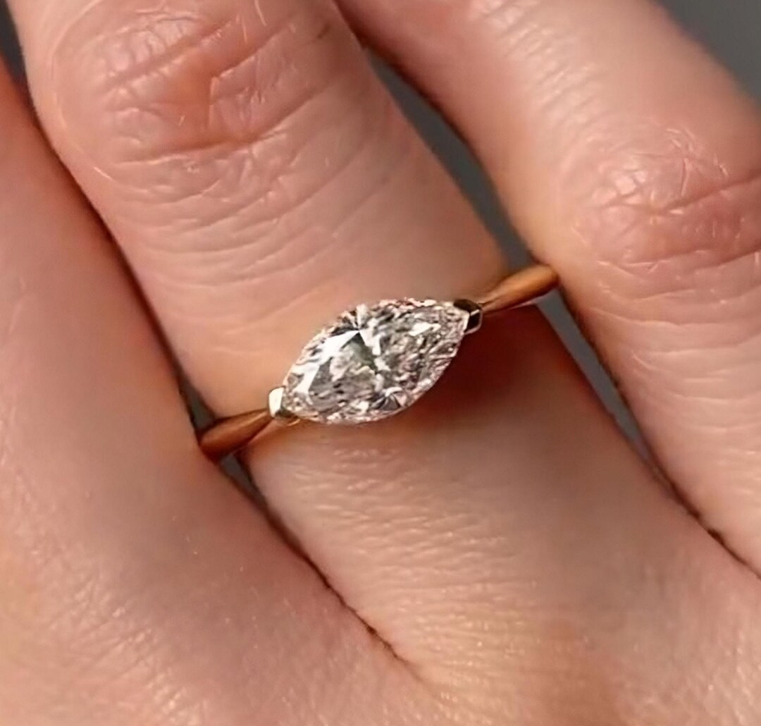 1 CT Marquise Cut East West Solitaire Diamond Engagement Ring 14K Solid Gold Ring Stacked Beautif... | Etsy (US)