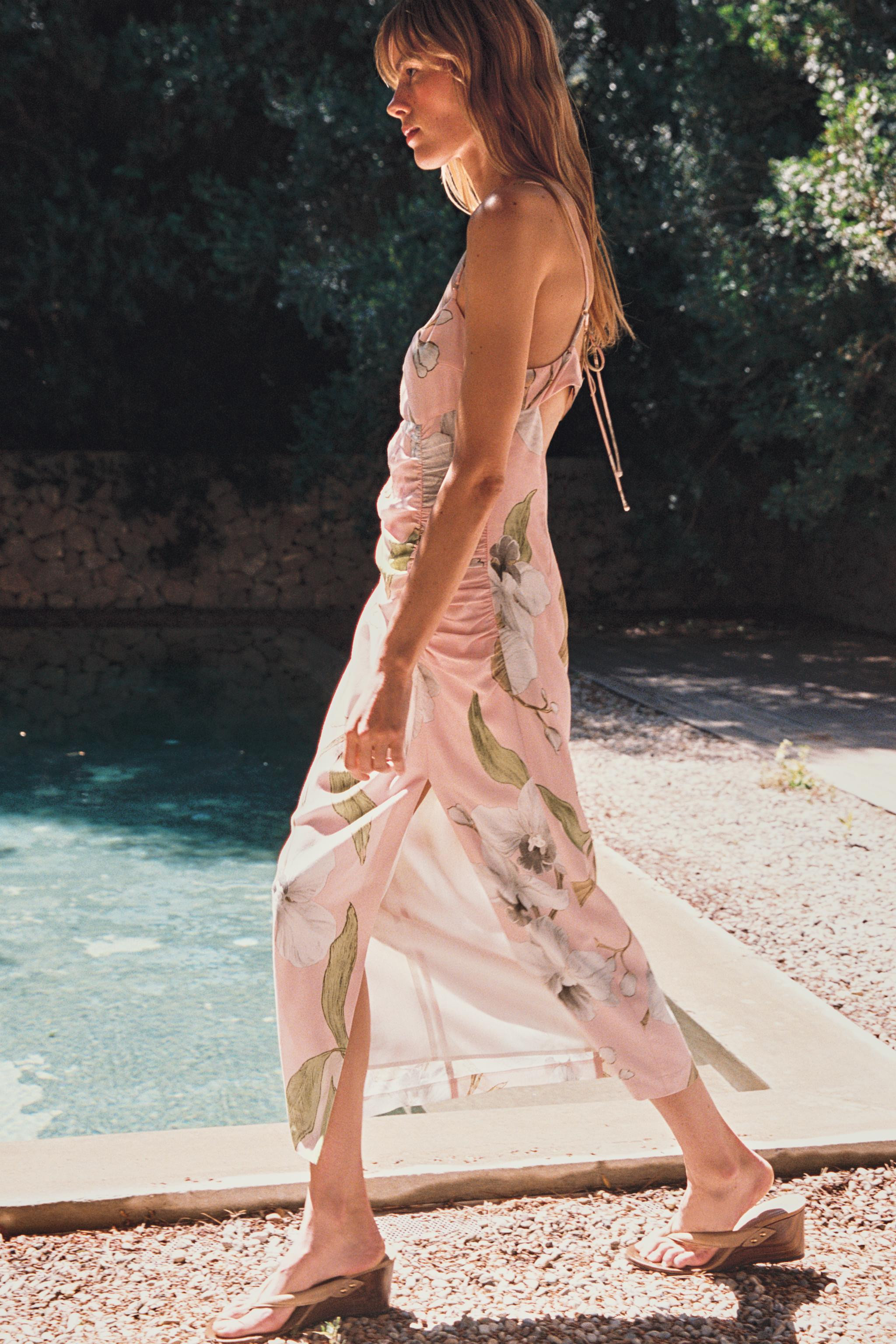 PRINTED LINEN MIDI DRESS | Zara US