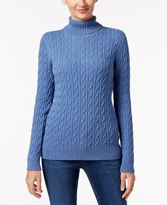 Charter Club Cable-Knit Turtleneck Sweater, Only at Macy's | Macys (US)