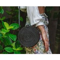 Black Ata Rattan/Macrame Round Bag | Etsy (US)