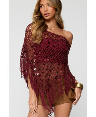 Edikted Women's Fringe Sequin Crochet Poncho - Macy's | Macy's