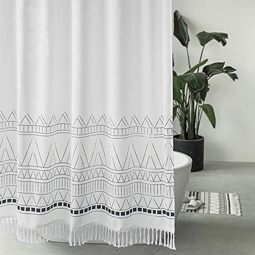 Amazon.com: Seavish Boho Shower Curtain, 72 x 78 Black/White Geometric Tassel Fabric Shower Curta... | Amazon (US)