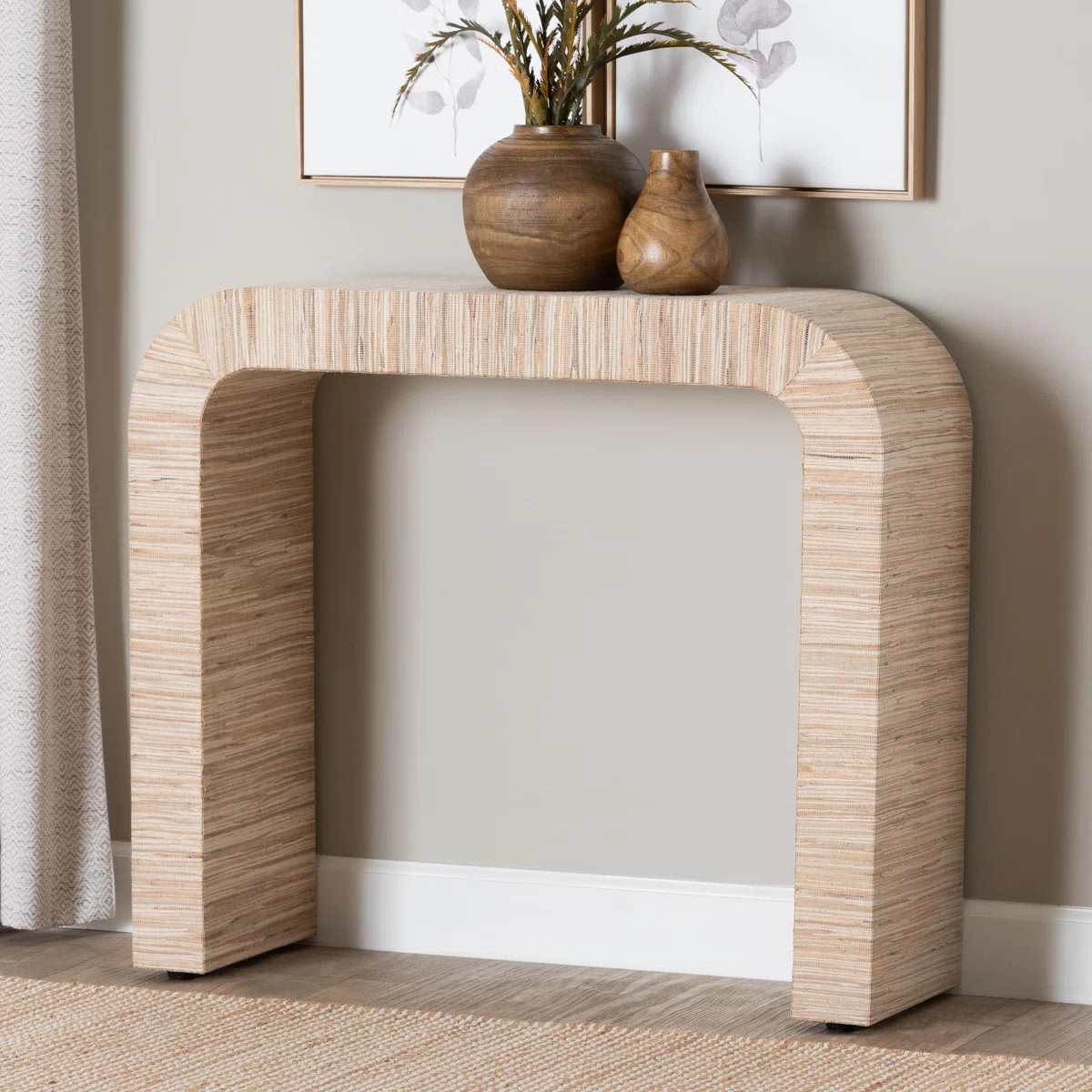 Bali & Pari Yareli Bohemian Woven Natural Grasscloth Console Table | Wayfair North America