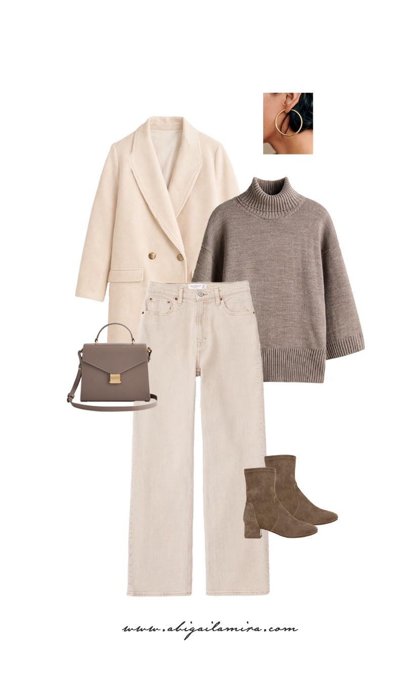 WHAT I'M WEARING WEDNESDAY 02/25/2026
This Outfit is all about cozy neutrals and timeless layers. Soft beige denim pairs effortlessly with a relaxed turtleneck and a tailored cream blazer for a look that feels both comfortable and refined. Finished with suede ankle boots, a structured bag, and classic gold hoops, this outfit is perfect for everyday wear when you want simple, polished style without the fuss. 

#LTKover40 #LTKSeasonal #LTKstyletip