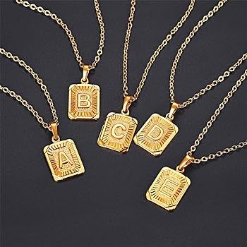 U7 Monogram Necklace A-Z 26 Letters Pendants 18K Gold/Platinum Plated Square Capital Initial Necklac | Amazon (US)