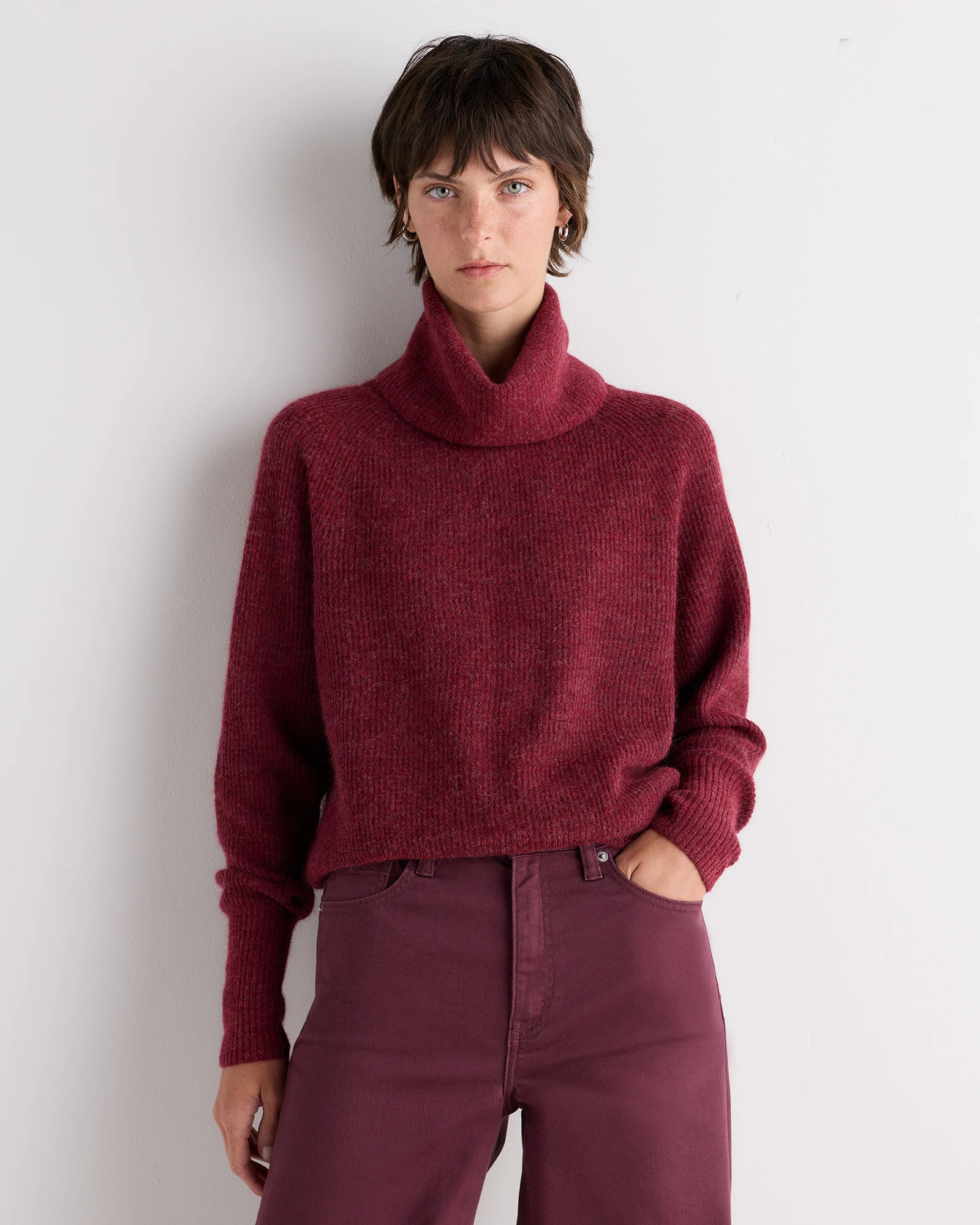 Quince | Women's Lightweight Baby Alpaca Turtleneck Sweater in Smoked Charcoal, Size Medium | Quince