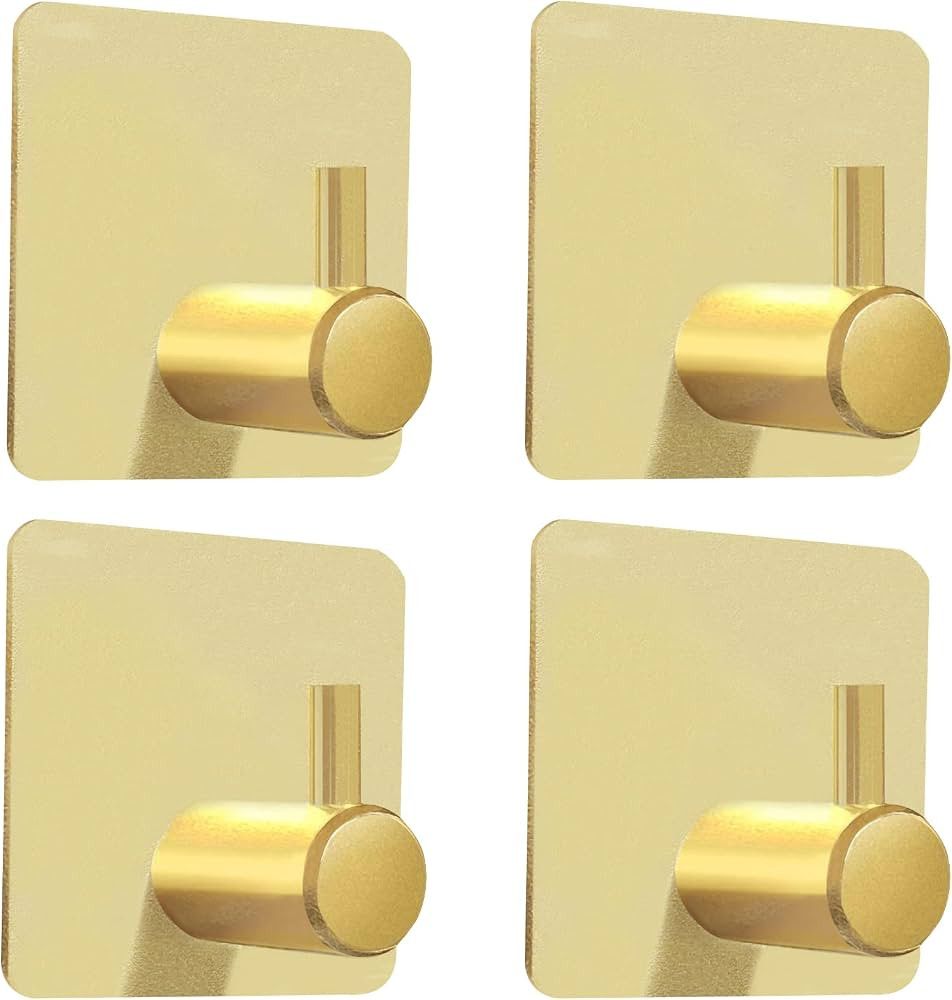 Gold Adhesive Hooks, 4 Pack Wall Hooks Heavy Duty, Waterproof Sticky Hooks for Hanging Towel, Key... | Amazon (US)