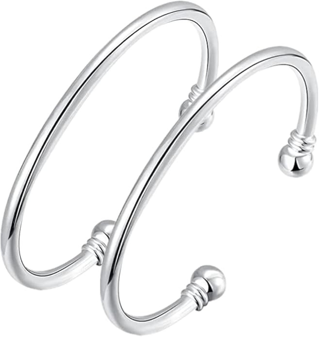 Sterling Silver Bangle Bracelets for Women,Fashion Jewelry Simple Adjustable 925 Silver Cuff Bang... | Amazon (US)