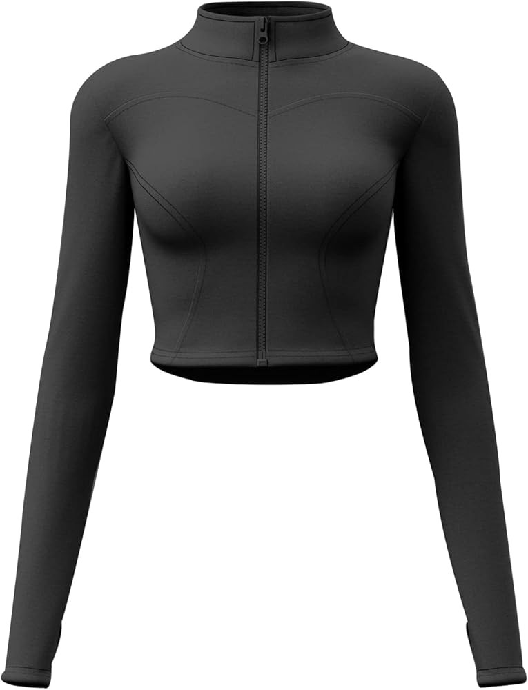 Gacaky Women's Lightweight Athletic Zip Up Long Sleeve Crop Workout Running Sports Yoga Jacket | Amazon (US)