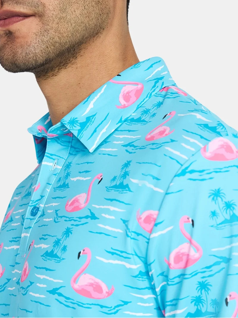 Birdie Bound Men's Swimming Flamingo Print Polo Shirt, Sizes S-3XL | Walmart (US)