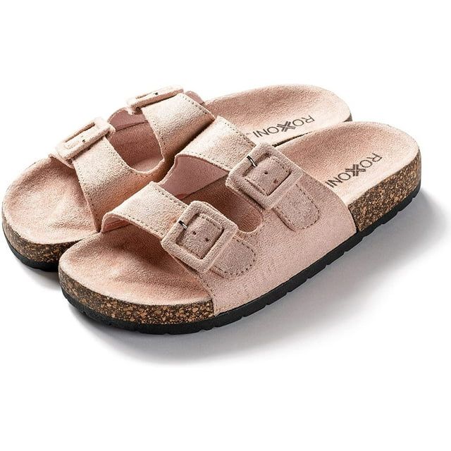 Roxoni Women Comfort Sandals Double Buckle Adjustable EVA Flat Slides Footbed Suede with Arch Sup... | Walmart (US)
