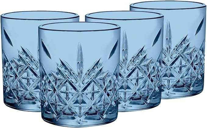 Blue Whiskey Glasses Set of 4, Old Fashioned Lowball Barware, Heavy Base Turquoise Colored Rocks ... | Amazon (US)