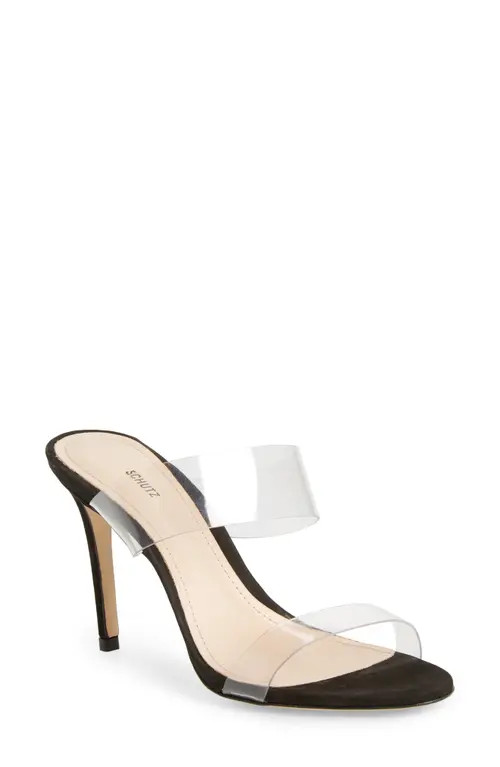 Schutz Ariella Stiletto Sandal in Black/transparent Vinyl Fabric at Nordstrom, Size 8.5 | Nordstrom