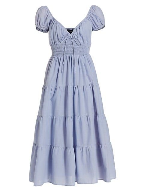 EN SAISON Bleu Smocked Cotton Midi-Dress - Fall Family Photos | Saks Fifth Avenue