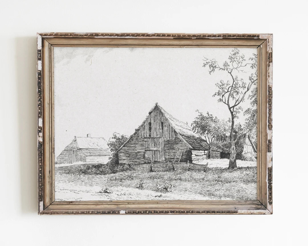 Vintage Farmhouse Print Minimalist Wall Art Ink Sketch Art - Etsy | Etsy (US)