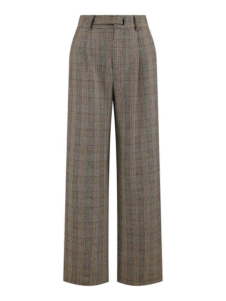 Women's Plaid Work Pant Vintage Houndstooth Wide Leg Straight Long Trousers | Amazon (US)