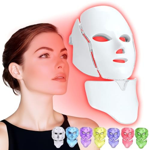 EVFOFO Red Light Therapy for Face, LED Facial Light Therapy Mask, 7 Led Light Therapy Facial Skin Care Mask At Home | Amazon (US)
