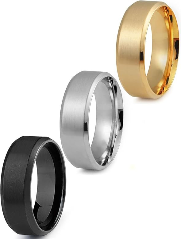 Jstyle Stainless Steel Rings for Men Wedding Ring Cool Simple Band 8MM Width 3 Pcs A Set | Amazon (US)