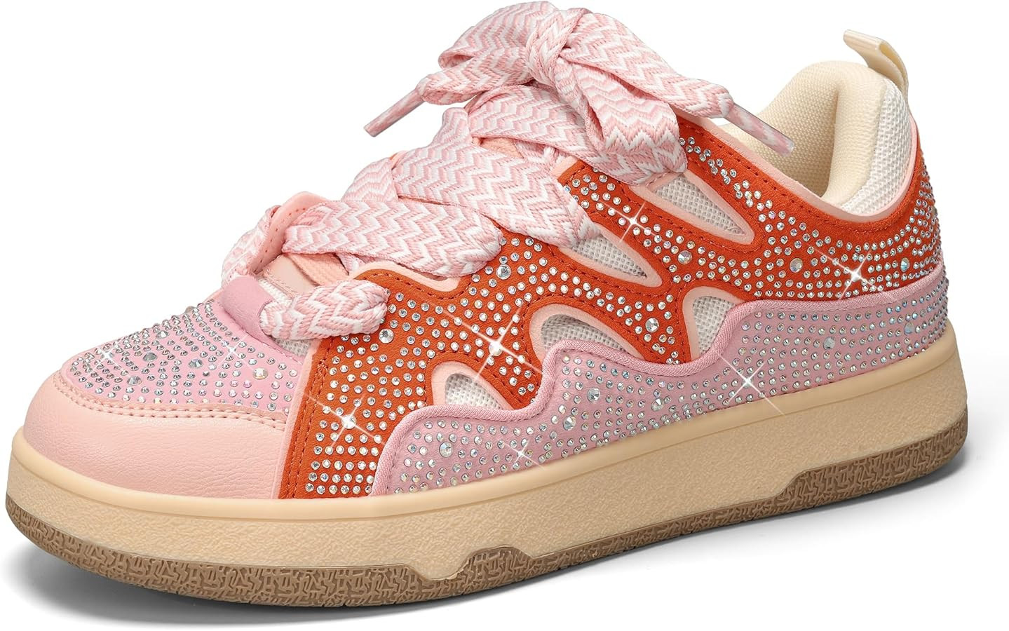 LUCKY STEP Women's Sparkle Rhinestone Fashion Sneakers Walking Tennis Bling Glitter Roaring Shoes... | Amazon (US)