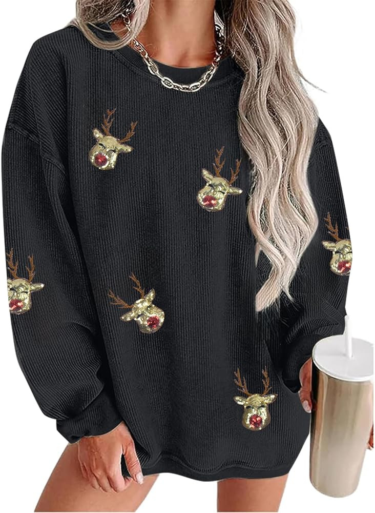 Merry Christmas Sweatshirt Women Christmas Sequin Tops Hoodie Christmas Party Pullover with Pocke... | Amazon (US)