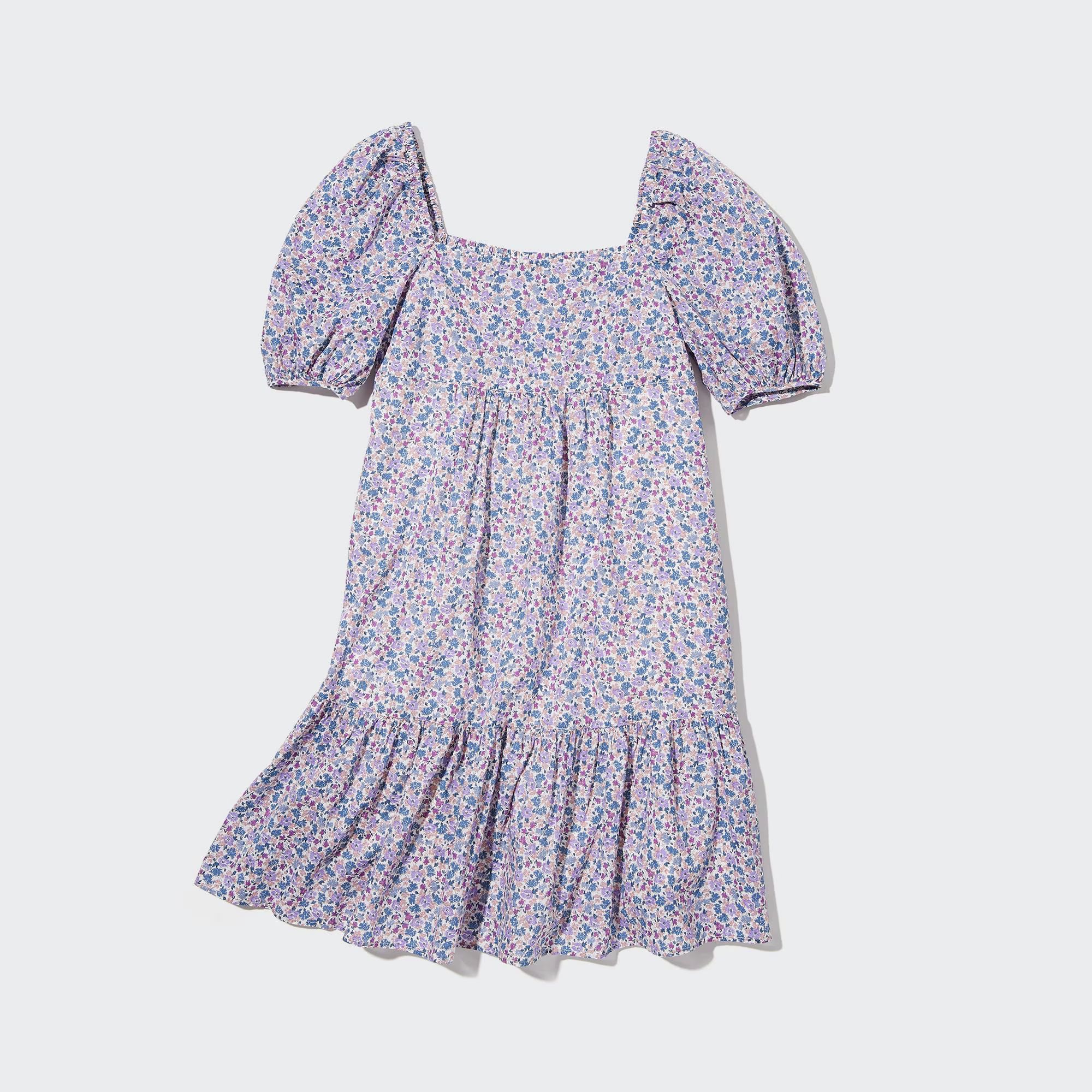 Printed Cotton Square Neck Short-Sleeve Mini Dress (Women) | UNIQLO US | UNIQLO (US)