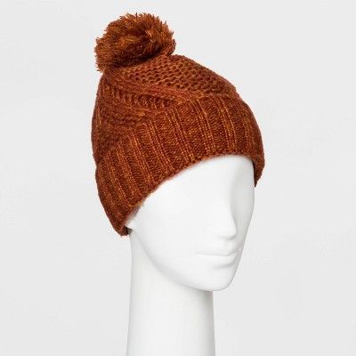 Women's Cable Cuffed Beanie with Lining & Pom - Universal Thread™ One Size | Target