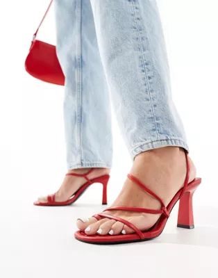Stradivarius strappy detail barely there heel in red | ASOS (Global)