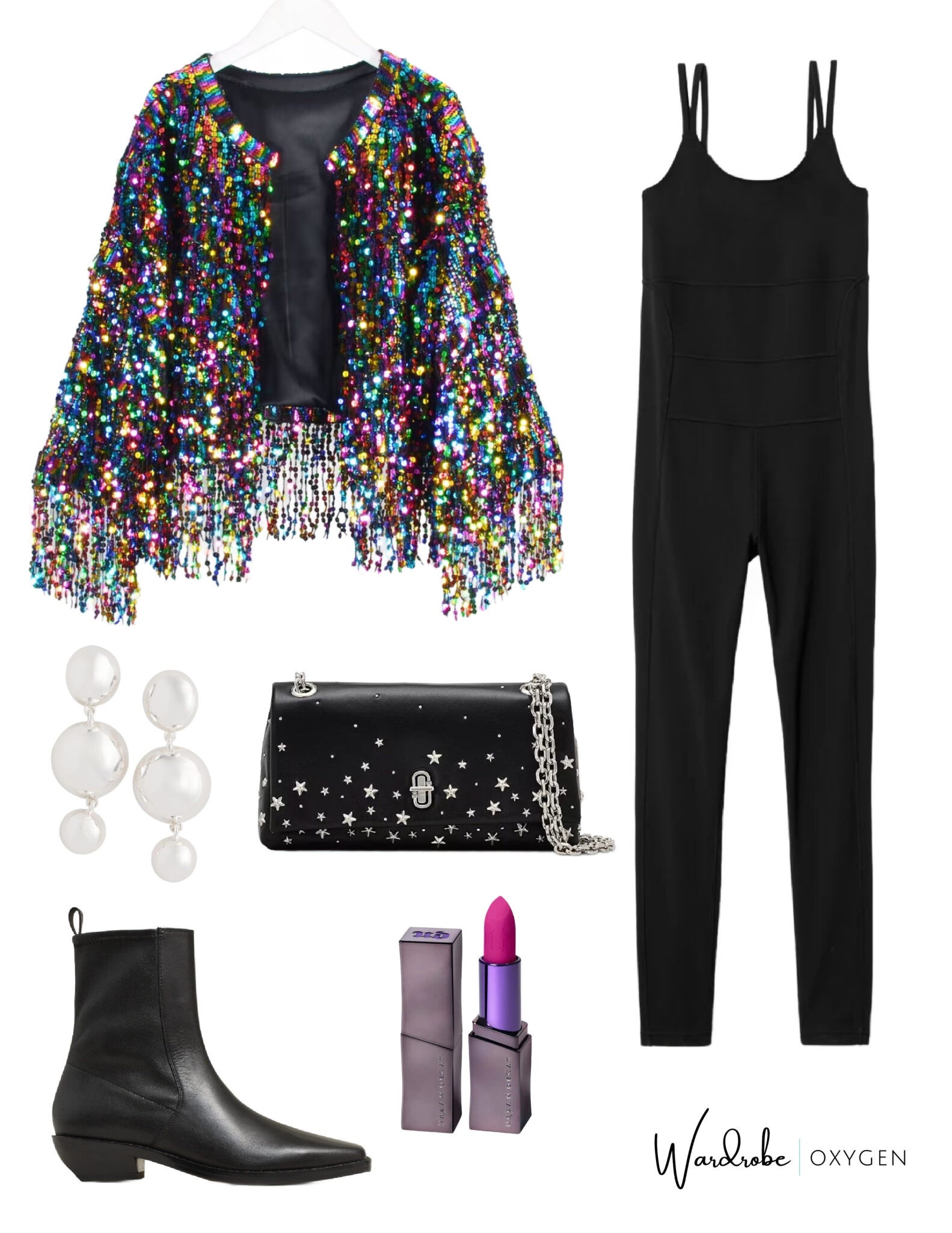A girls night out look for women over 35 featuring a bodysuit and fringe jacket. I own these statement earrings and love them. You can also switch out the black leather ankle boots for black sneakers. 

#LTKOver40 #LTKPlusSize #LTKStyleTip