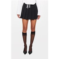 Black Drawstring Double Waistband Tailored Pleated Mini Skirt, Black | PrettyLittleThing IE