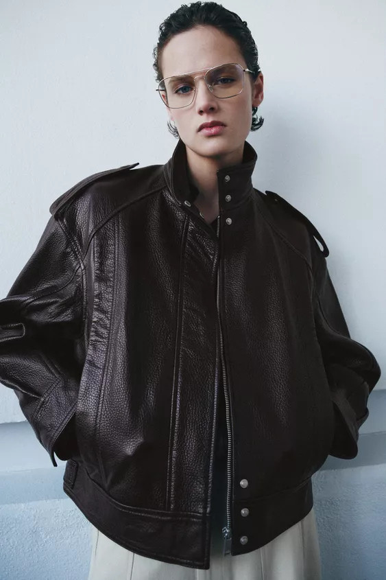 100% LEATHER BOMBER JACKET ZW COLLECTION LIMITED EDITION | Zara UK