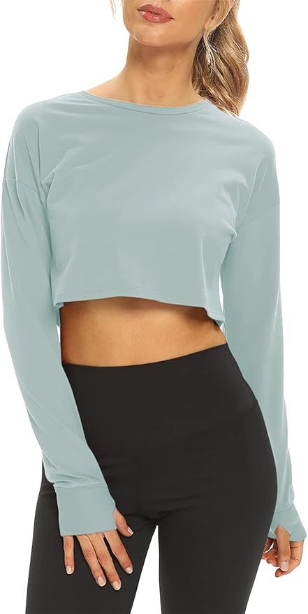 Mippo Long Sleeve Crop Tops Workout Athletic Gym Shirts Cropped Sweatshirts for Women | Amazon (US)