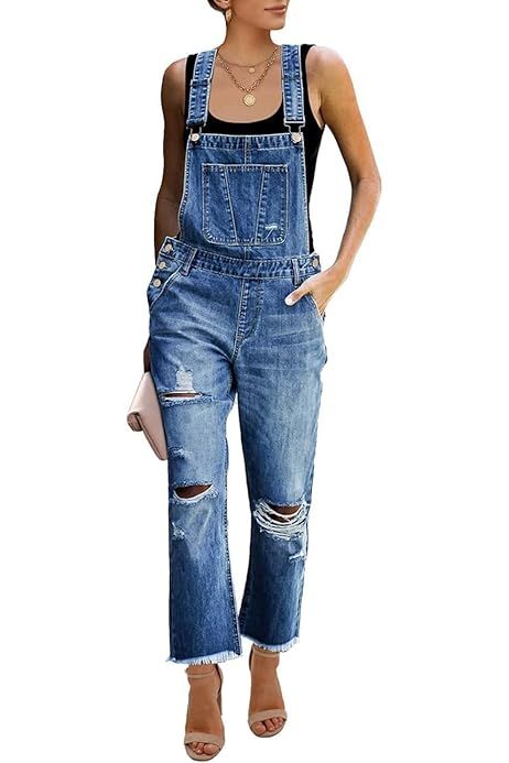 LookbookStore Women's Casual Ripped Denim Bib Overalls Stretch Jeans Pants Jumpsuits | Amazon (US)