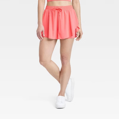 Women's Woven High-Rise Flutter Shorts 3 - All In Motion Coral Red S" | Target