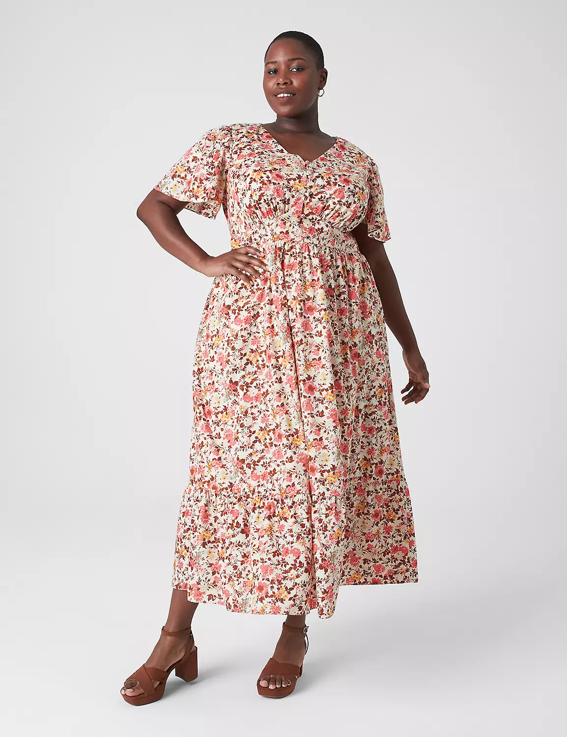 Flutter-Sleeve Button-Front Maxi Dress | LaneBryant | Lane Bryant (US)