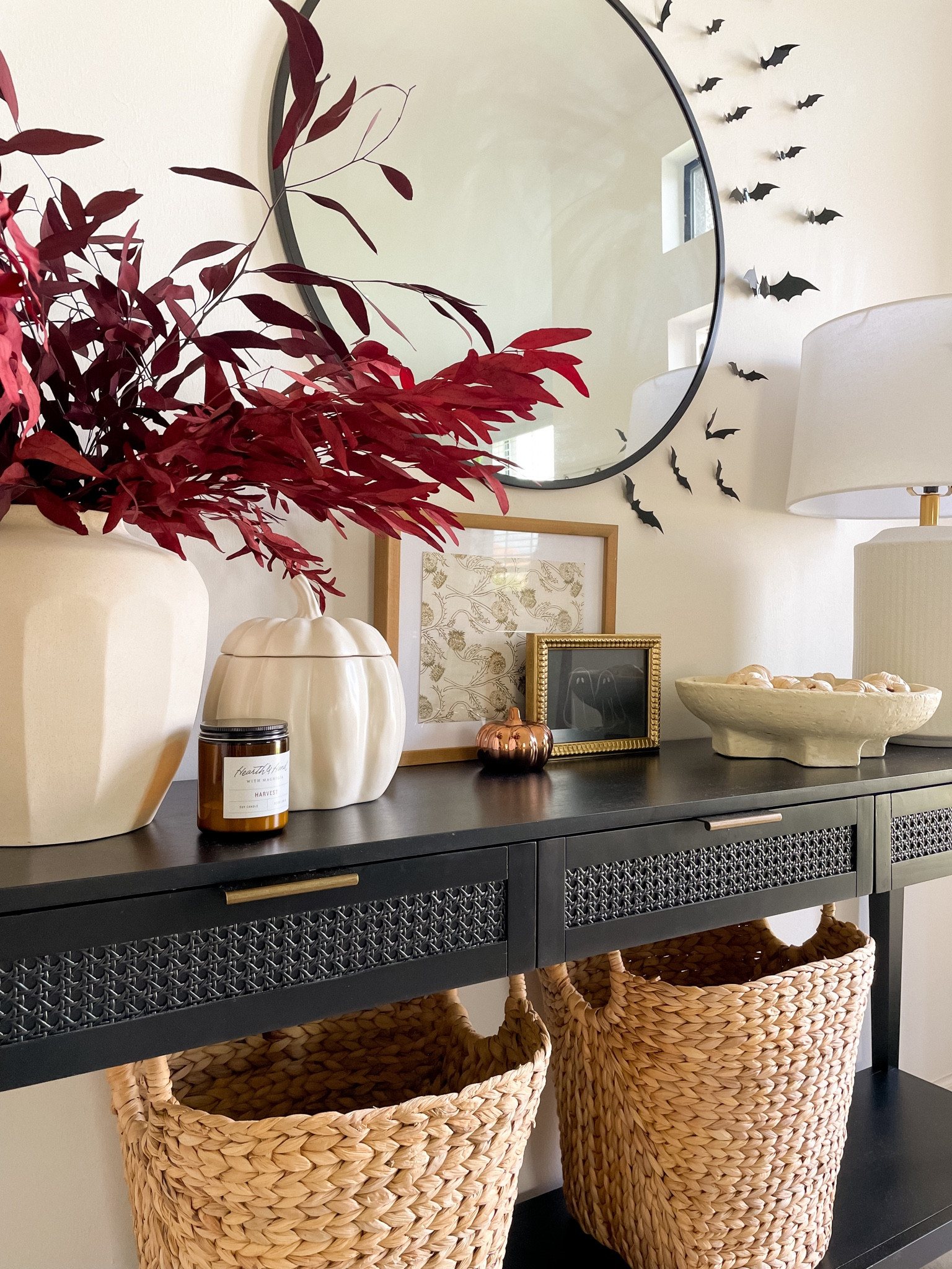 Halloween decor in our entryway. Fall decor. Black console table. Neutral home decor. Halloween 🎃 

#LTKhome #LTKSeasonal #LTKsalealert