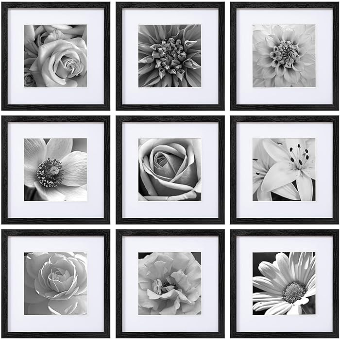 eletecpro 12x12 Picture Frames Set of 9 with Mat for 8x8 Photos or without Mat for 12x12, Square ... | Amazon (US)