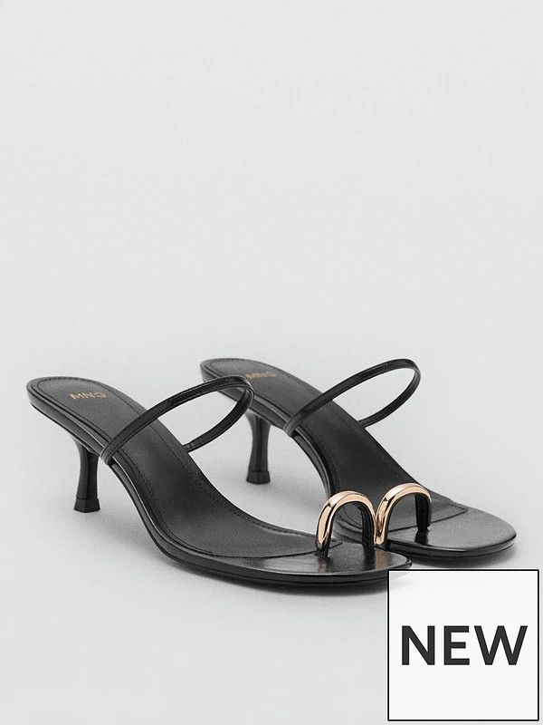 Mango Heeled Sandals with Metallic Detail - Black | Very (UK)