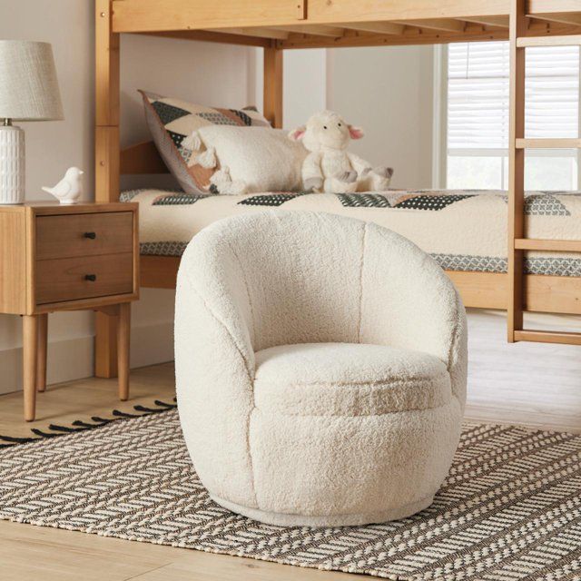 Better Homes & Gardens Mira Kids Swivel Chair with Faux Shearling Cover, Cream - Walmart.com | Walmart (US)