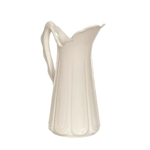 Classic With Ridged Handle Textured White 6 x 8.25 Ceramic Decorative Pitcher | Walmart (US)