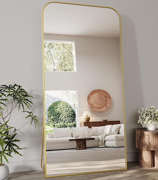 Koonmi Full Length Mirror, 76"x34" Mirror Full Length with Stand, Gold Domed Top Square-Edged Flo... | Amazon (US)