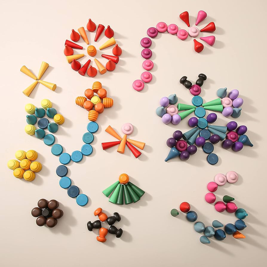 OESSUF 162 Pcs Loose Parts Rainbow Toys Open Ended Toys Wooden Sorting Toys Montessori Stacking T... | Amazon (US)