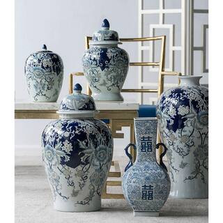 A & B Home Bryn Blue, Gold, White Medium Ginger Jar 2059-DS - The Home Depot | The Home Depot