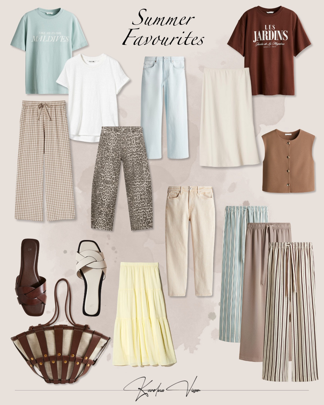 Favourite Casual Pieces for Summer 🏝️☀️

Tags: striped trousers h&m brown waistcoat vest top basic white linen t-shirt uniqlo graphic t-shirt brown canvas bag brown sandals beige and brown sandals beige jeans leopard jeans mint velvet beige linen skirt yellow skirt light blue cropped wide leg jeans summer outfit vacation outfit casualwear casual style neutral style summer timeless capsule

#LTKsummer #LTKstyletip #LTKAroundTheWorld