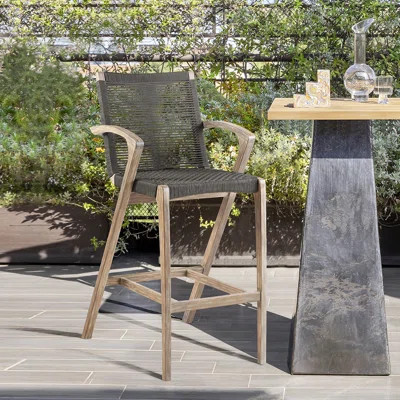 Rinaldi Outdoor Light Eucalyptus Wood And Charcoal Rope Bar Height Stool - Set Of 4 | Wayfair North America