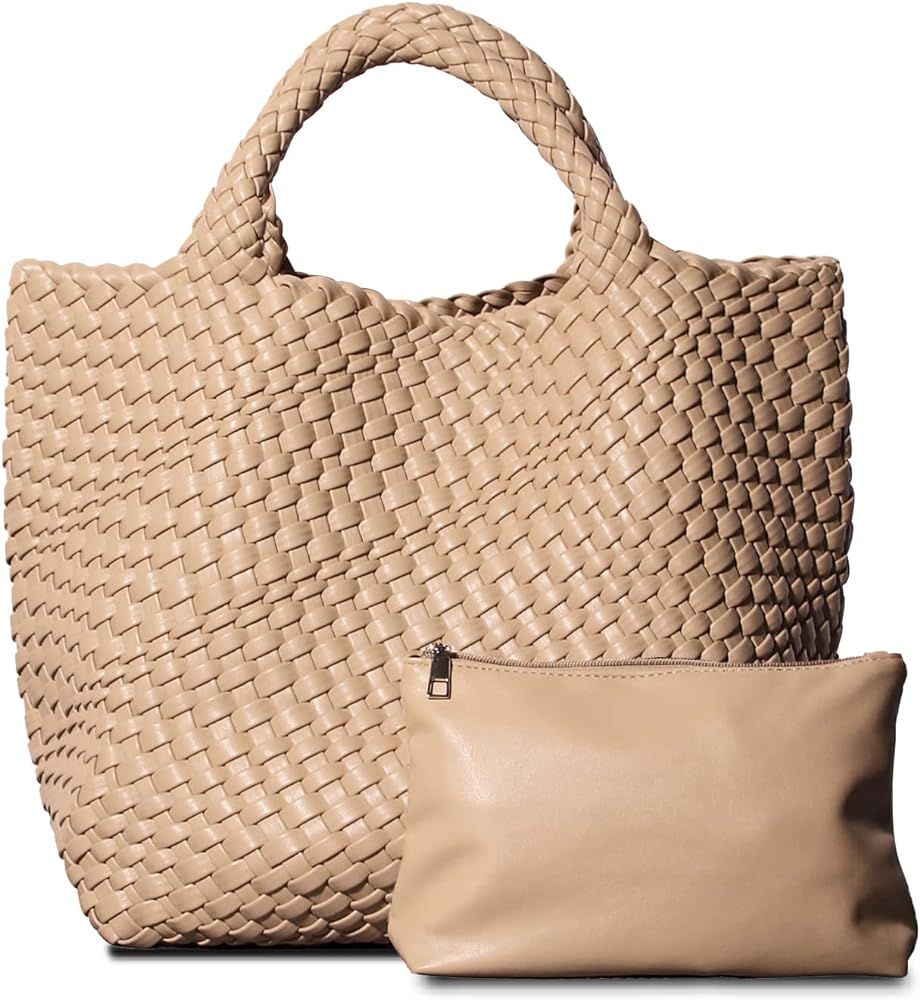 Dyalsa Woven Bag for Women, Vegan Leather Tote Bag Summer Beach Handbag Purse Retro Handmade Trav... | Amazon (US)