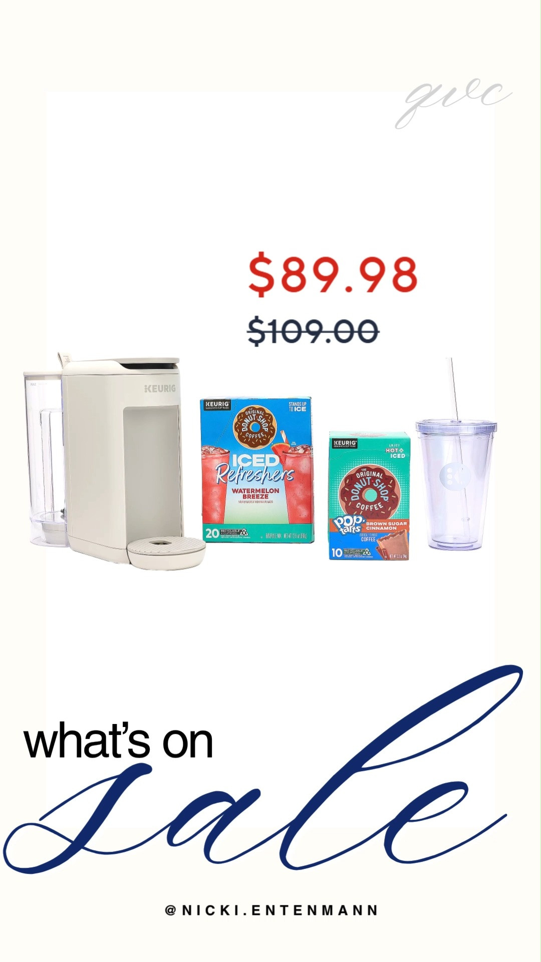 Score an amazing deal on the Keurig K-Mini Mate+ Single-Serve Coffee Maker bundle from QVC. This incredible sale includes the compact cream-colored brewer alongside a clear reusable tumbler with a straw and a selection of K-Cups, featuring The Original Donut Shop Iced Refreshers in Watermelon Breeze and Pop-Tarts Brown Sugar Cinnamon coffee. Snag this perfect morning setup now while it is marked down to just $89.98.

#qvc #qvcdeals #keurig #salealert #coffeemaker #icedcoffee #kitchenessentials #coffeelover #morningroutine #shoppinghaul 

 #LTKmorningroutine #LTKHome #LTKSaleAlert