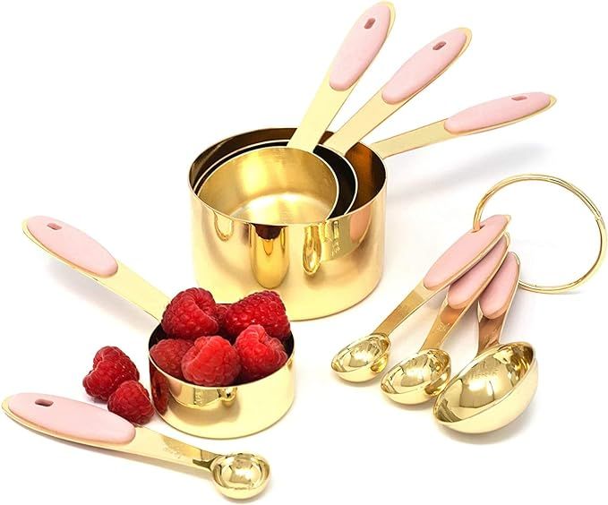 Gold & Pink Measuring Cups and Spoons Set Stainless Steel, Pink Kitchen Accessories,Sturdy 8PC Go... | Amazon (US)
