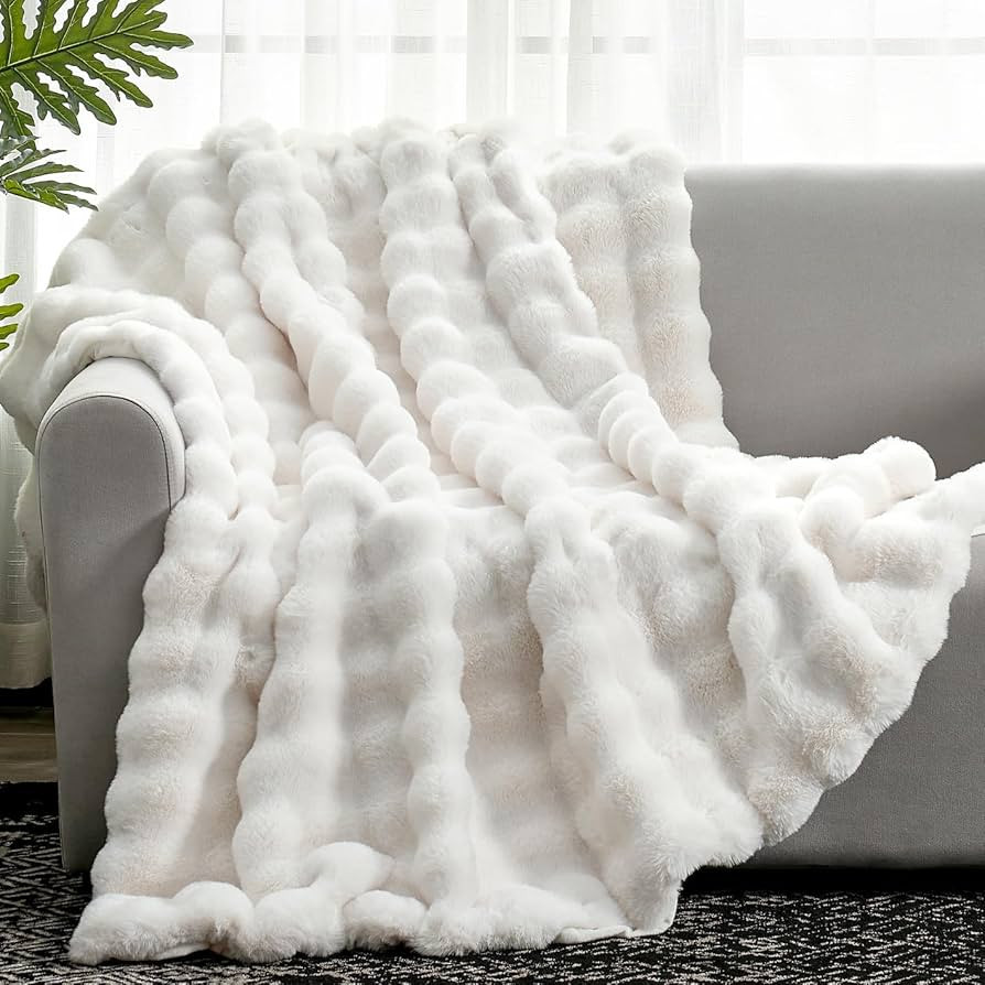 Cozy Bliss Faux Fur Throw Blanket for Couch, Fuzzy Soft Plush Thick Bubble Blanket for Sofa Bedro... | Amazon (US)